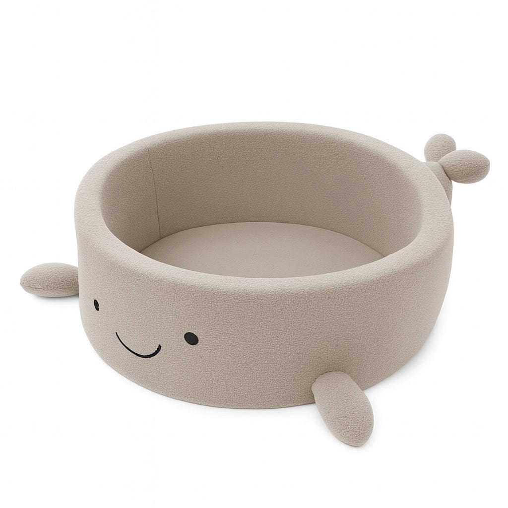 Meowbaby Basen z Kulkami dla Dziecka - Wieloryb | Piłki do wyboru | Oat Biscuit Beige | Boucle
