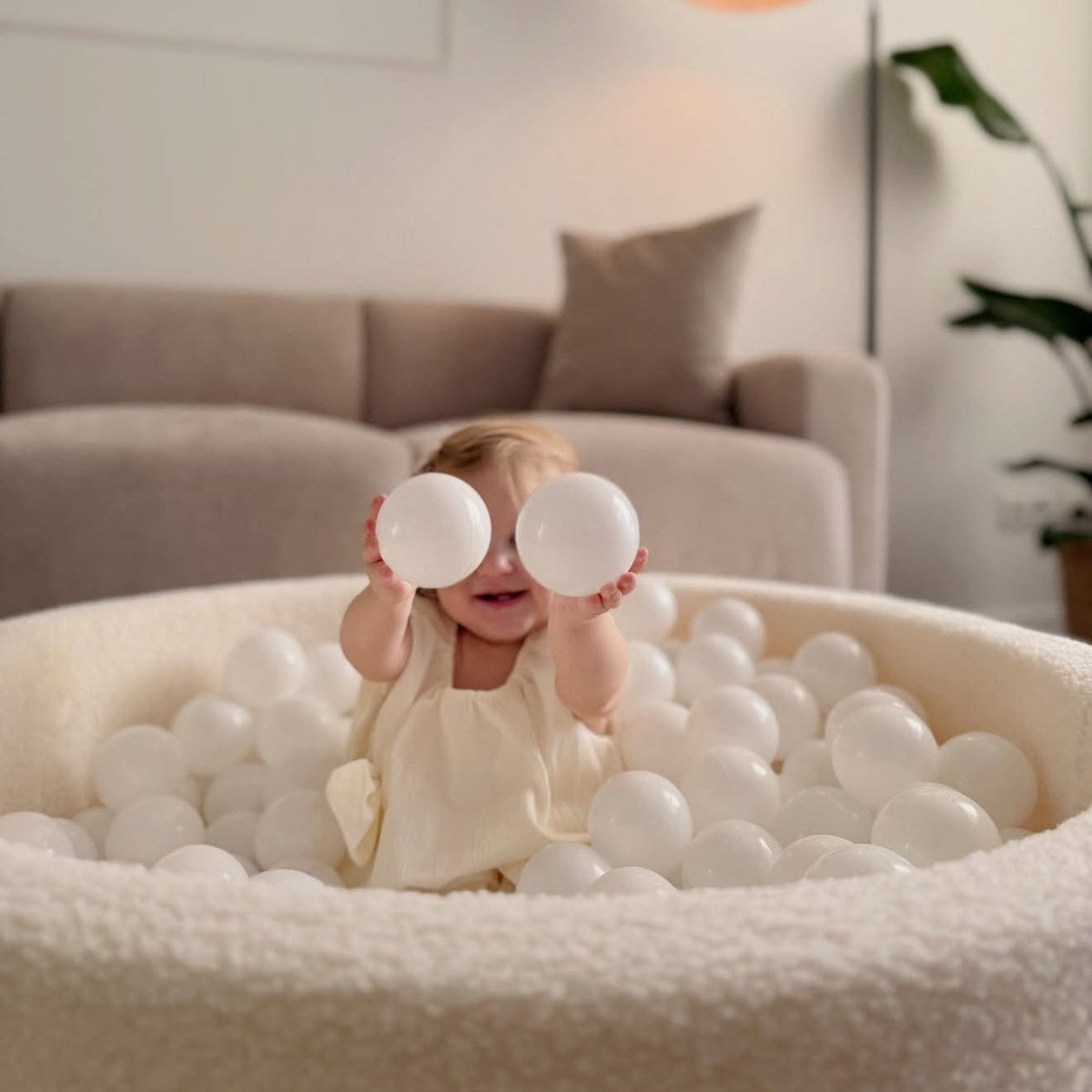 Meowbaby Basen z Kulkami dla Dziecka - Żółw | Piłki do wyboru | Cheesecake Cream Beige | Boucle
