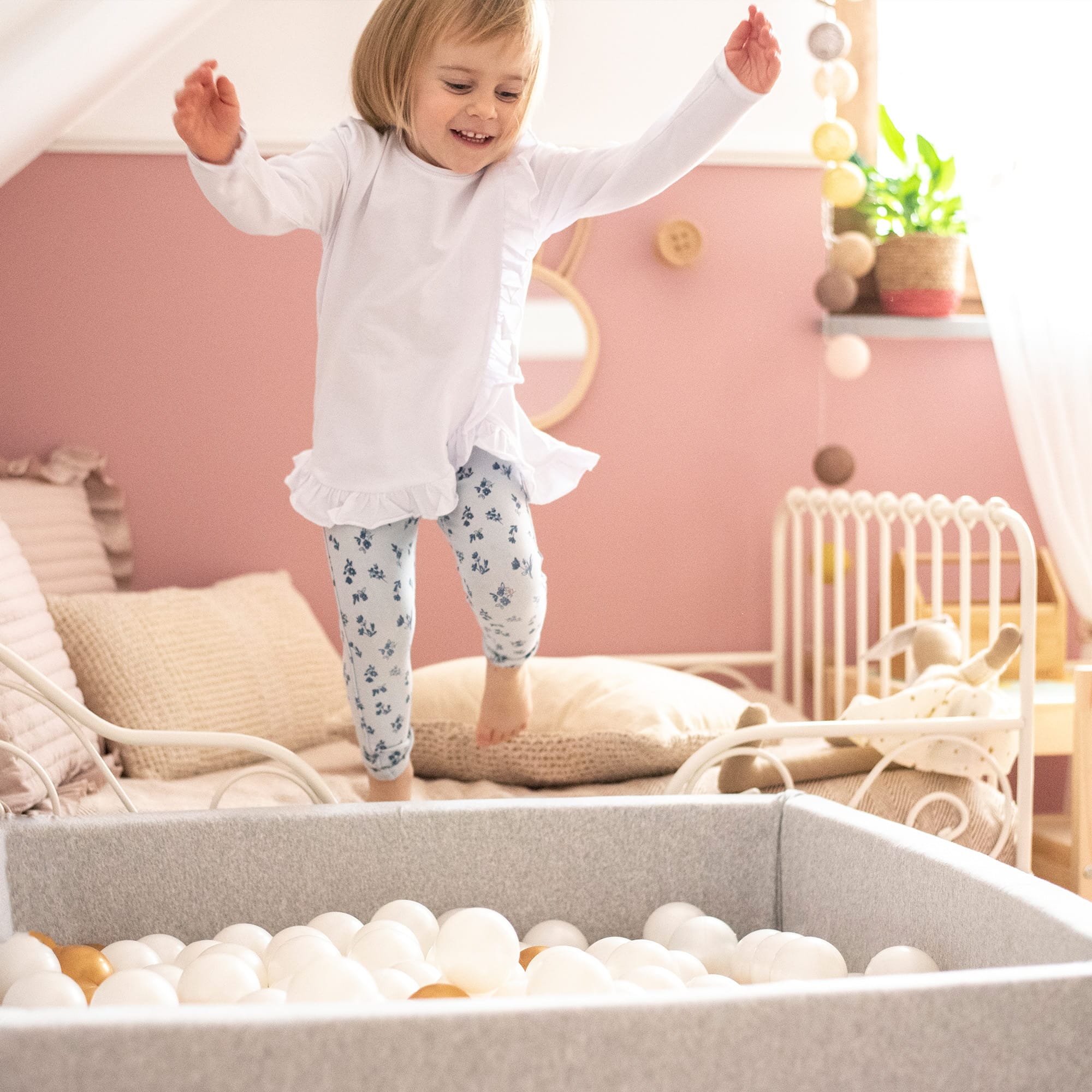 Meowbaby Cotton Suchy Basen Jasnoszary Kwadratowy Piłki do Wyboru