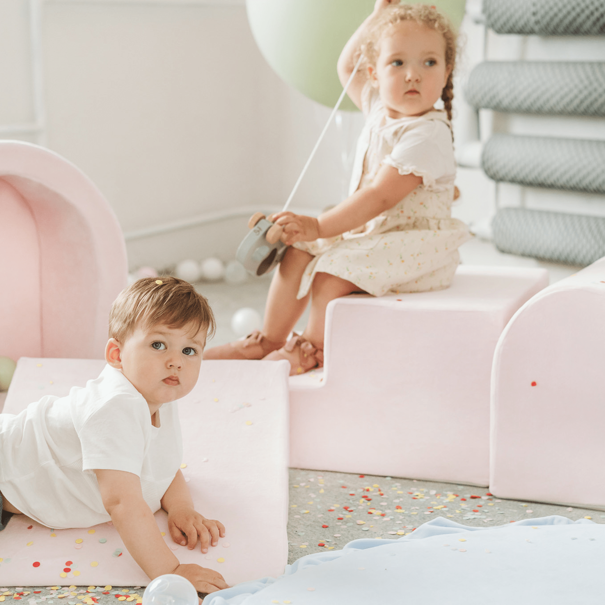 Meowbaby Piankowy Plac Zabaw dla Dzieci | Z Małym Basenem z Kulkami | Ecru | Velvet