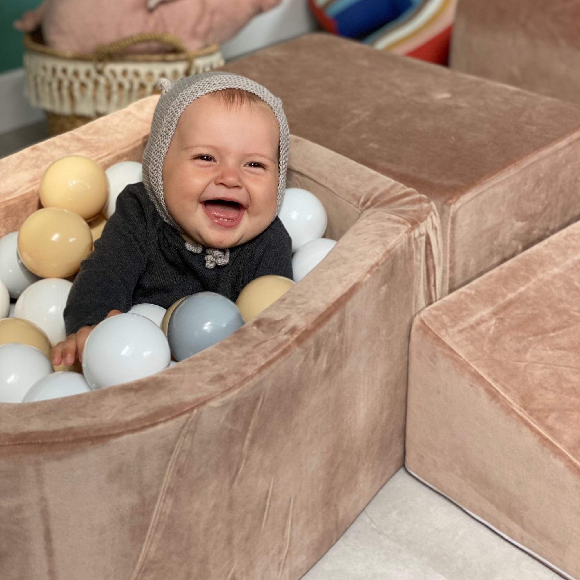 Meowbaby Velvet Beżowy - Piankowy Plac Zabaw dla Dzieci | Piłki do Wyboru