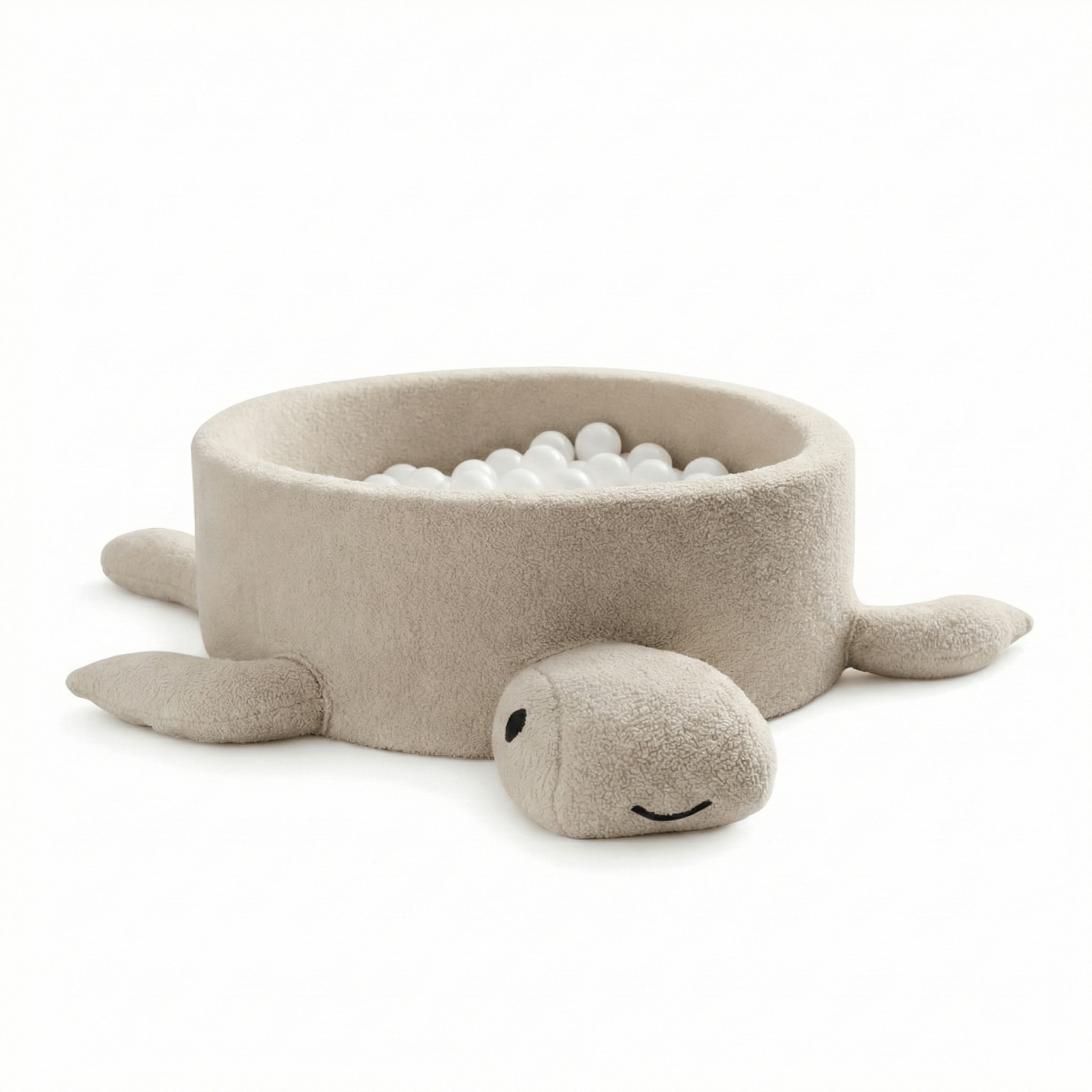 Meowbaby Basen z Kulkami dla Dziecka - Żółw | Piłki do wyboru | Oat Biscuit Beige | Boucle