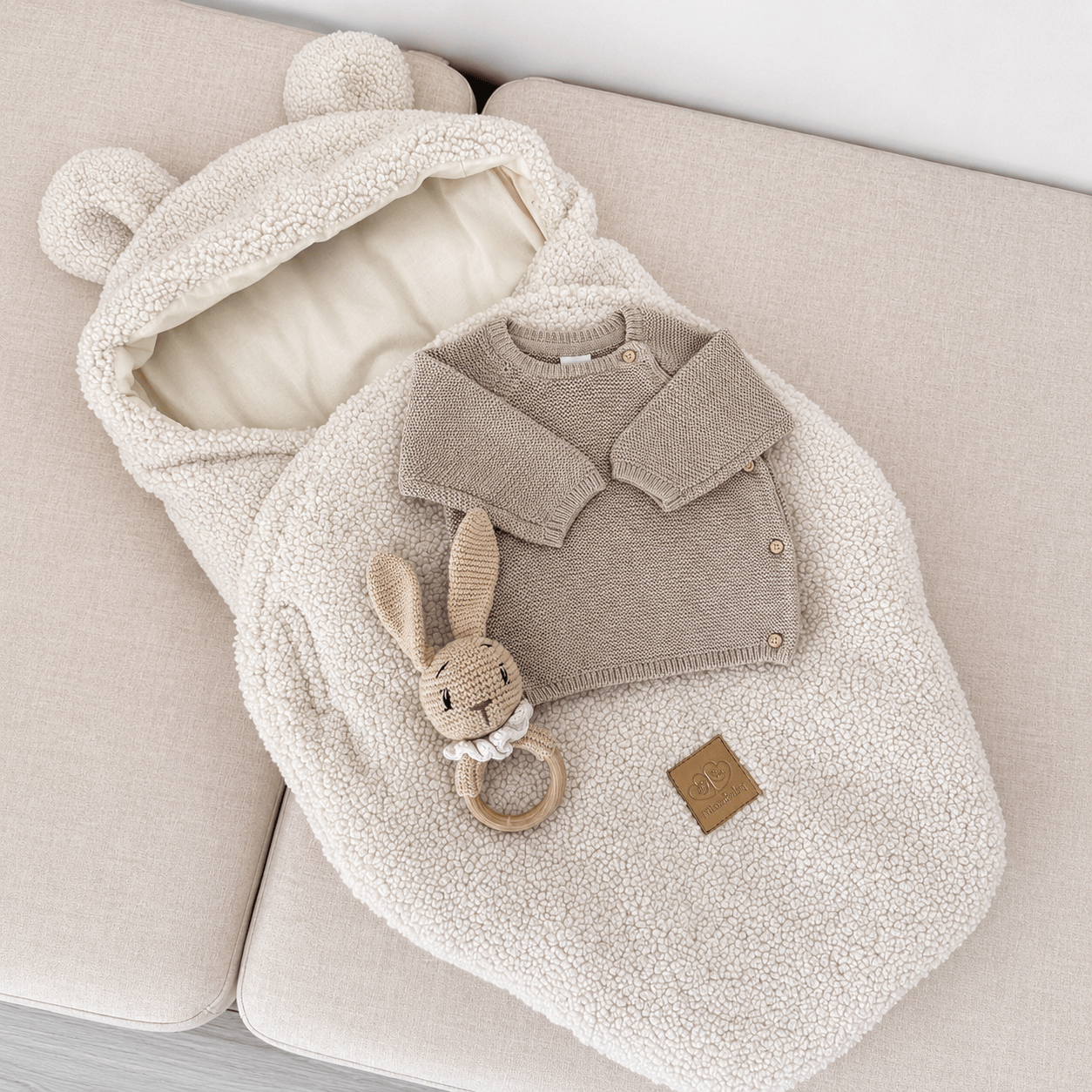 Meowbaby Otulacz dla Niemowlaka z Uszami Misia – Bearly