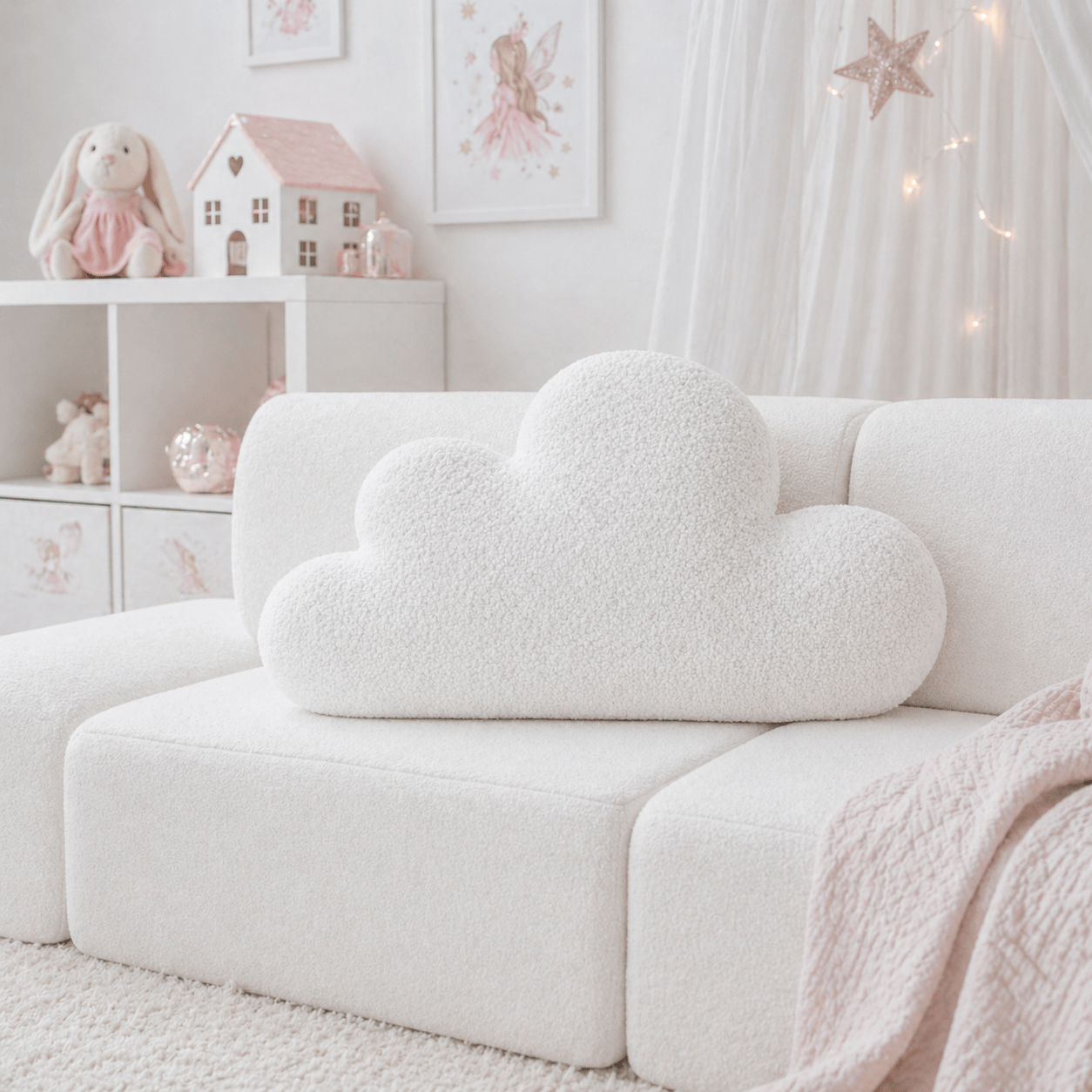 Meowbaby Poduszka Dekoracyjna dla Dzieci Chmurka - Miękka i Stylowa | Boucle