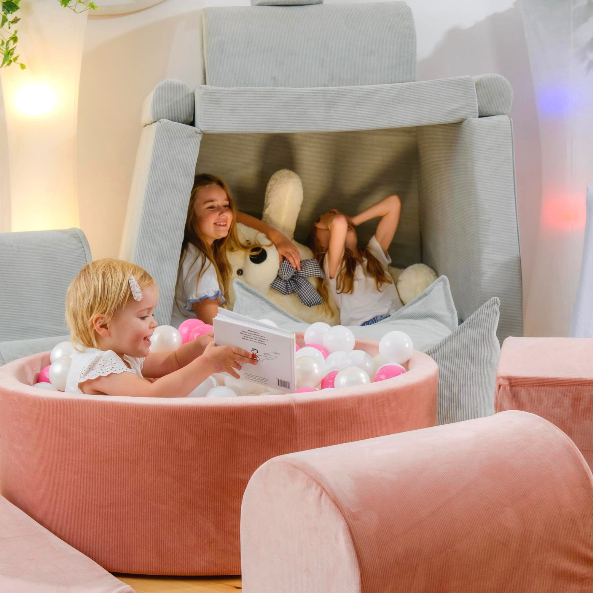 Meowbaby Sztruks Morelowy - Piankowy Plac Zabaw dla Dzieci | Z Basenem z Kulkami
