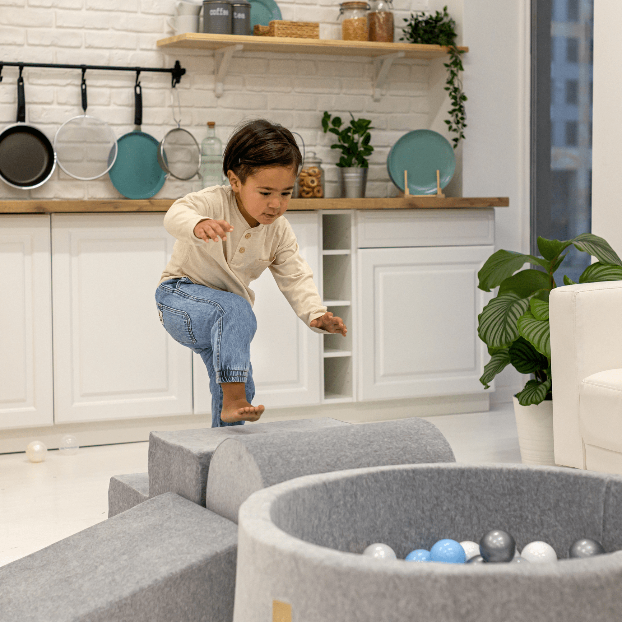 Meowbaby Sztruks Morelowy - Piankowy Plac Zabaw dla Dzieci | Z Basenem z Kulkami