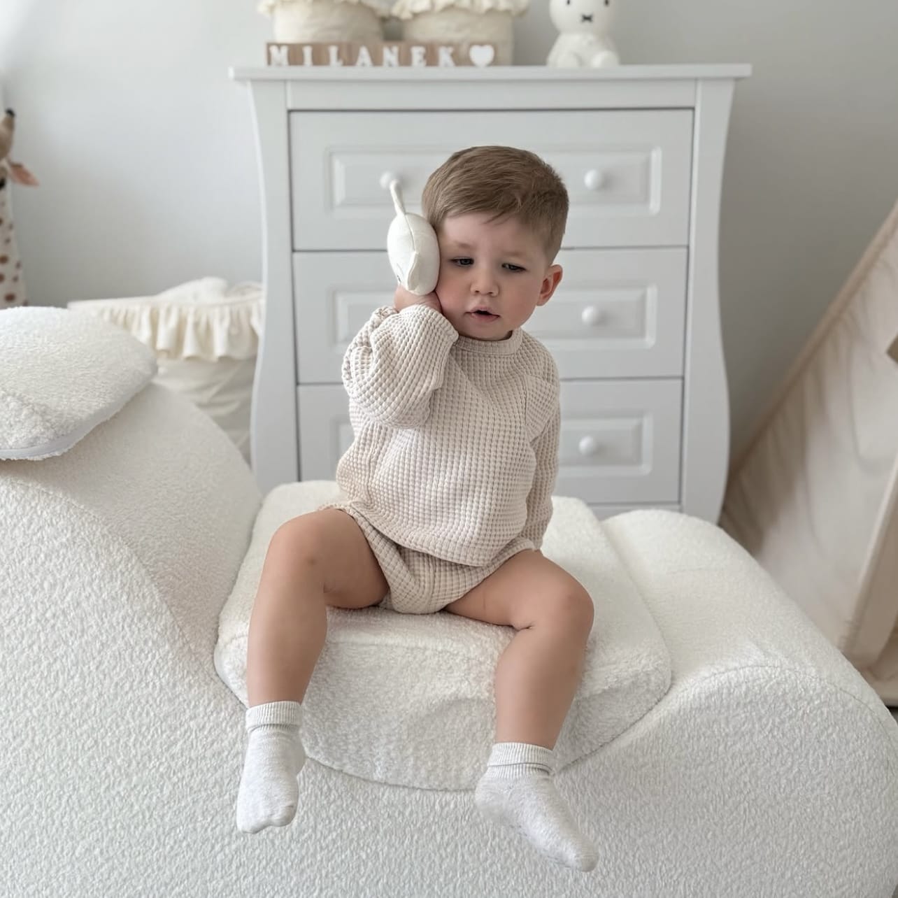 Meowbaby Wygodny Fotel dla Dziecka - Wave Lounger | Boucle